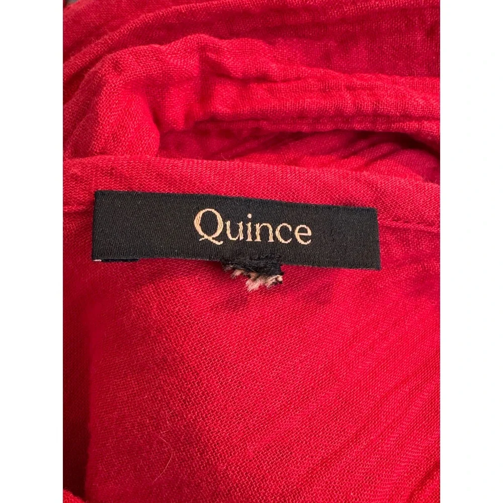 Quince Organic Cotton Gauze Tiered Midi Dress Size M Wild Cherry Red V Neck - Picture 5 of 7